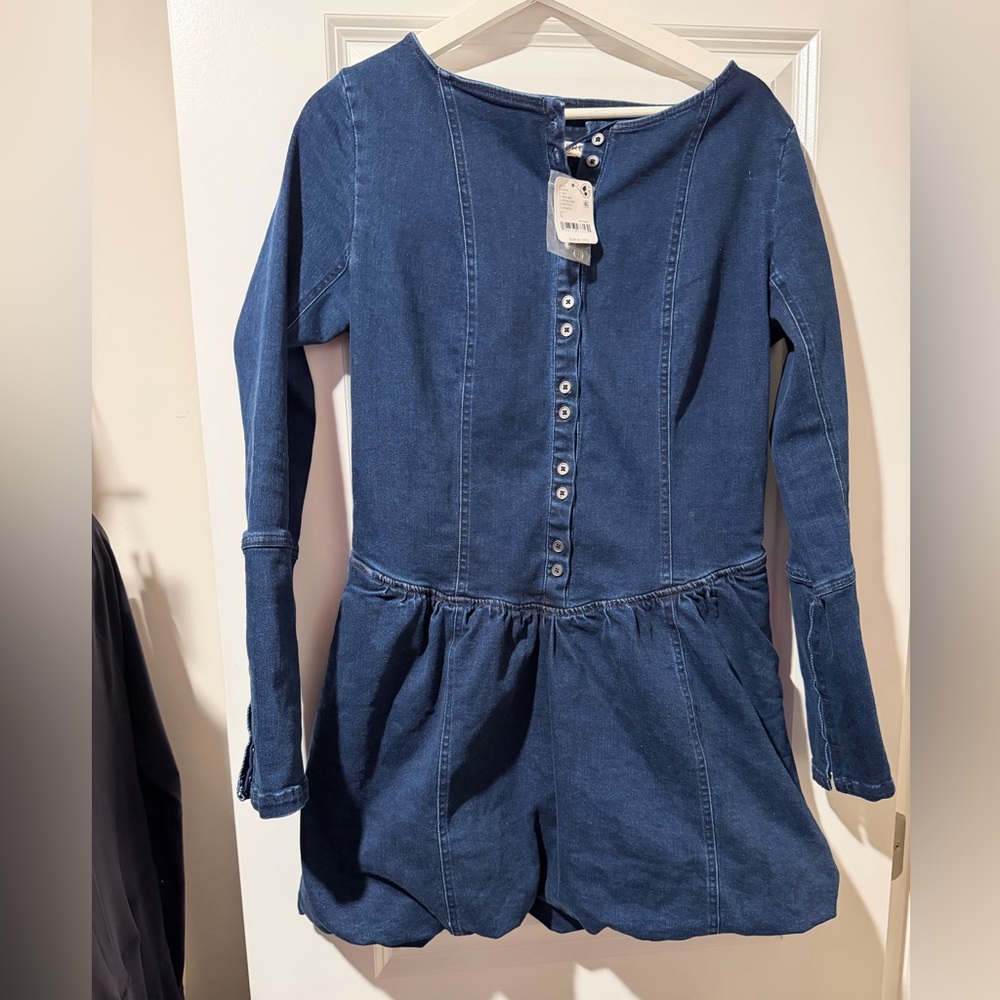 We The Free Dark Denim Button-Up Mini ballon Dress 🔥 Size L